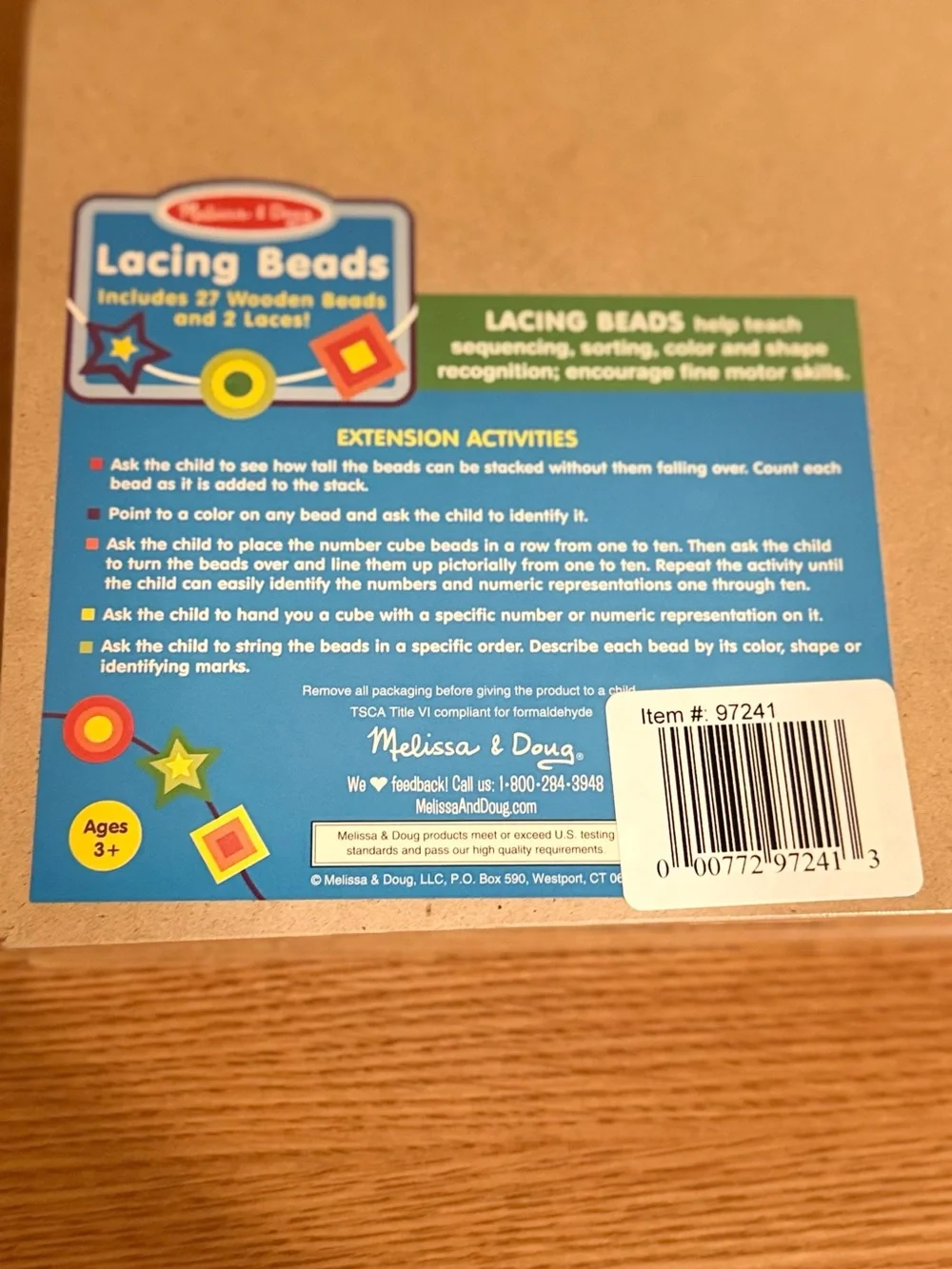 New in box . Melissa & Doug Bright Multicolor Wooden Lacing Beads Set